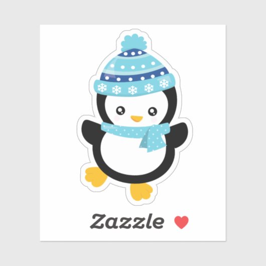 Sticker Joli Manchot d'Hiver (Feuille)