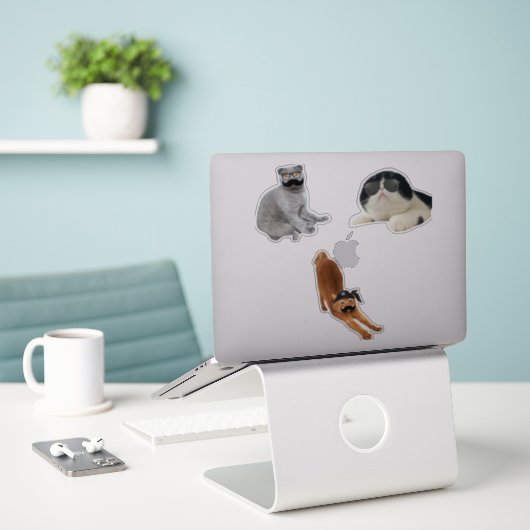 Sticker Joli mèmes de chat (Ordinateur portable sur le bureau)