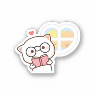Sticker Joli Mochi Peach Chat livre de lecture