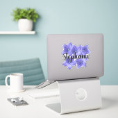 Sticker Joli Monogramme bleu Nom Fleur Nature Moderne (Ordinateur portable sur le bureau)