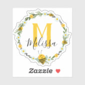 Sticker Joli Monogramme Jaune Aquarelle Abeilles Wreath (Feuille)