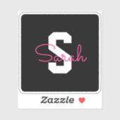 Sticker Joli nom et monogramme | Noir Blanc et Rose (Feuille)