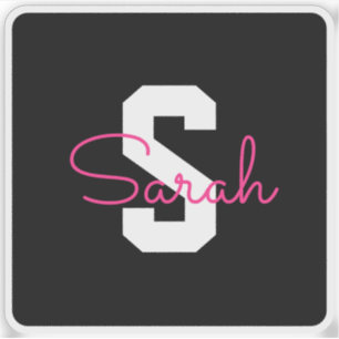 Sticker Joli nom et monogramme Noir Blanc et Rose