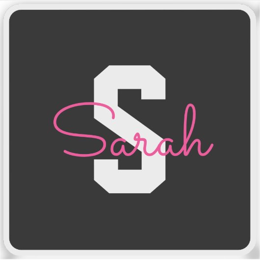 Sticker Joli nom et monogramme | Noir Blanc et Rose (Devant)