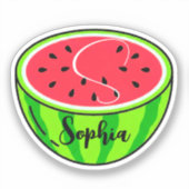 Sticker Joli nom et monogramme | Professeur pastèque Kawai (Recto)