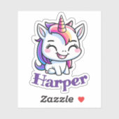 Sticker Joli nom personnalisé et licorne joyeuse et heureu (Feuille)