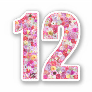 Sticker Joli numéro floral botanique décoratif rose 12