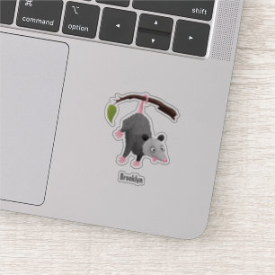 Sticker Joli opossum accroché à la branche dessin animé