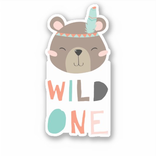 Sticker joli ours brun bois Wild One Tribal (Devant)