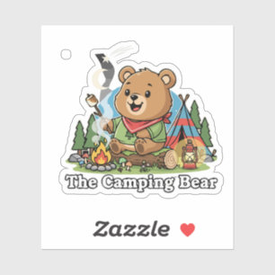 Sticker Joli Ours de Camping Dessiné en Train de Faire Rôt