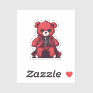 Sticker Joli ours en peluche rouge garçon