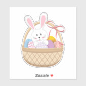 Sticker Joli Panier De Pâques De Vacances Avec Oeufs Et La (Feuille)