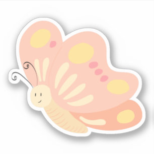 Sticker Joli Papillon Rose Pêche Jaune Féminin