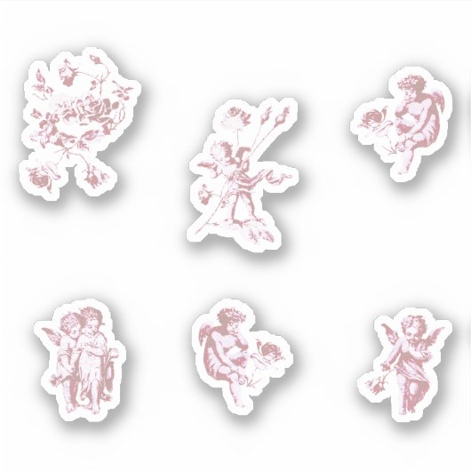 Sticker Joli paquet d'anges chérubins cupidons fleurs rose (Devant)