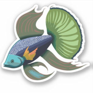 Sticker Joli personnage de cartoon de poisson combattant m