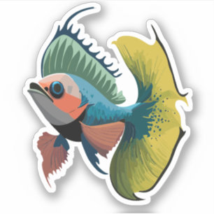 Sticker Joli personnage de cartoon de poisson combattant m