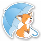 Sticker Joli Petit Renard dormant sous parapluie (Devant)