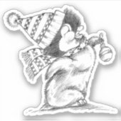 Sticker Joli pingouin de Noël rétro avec chapeau et écharp (Devant)