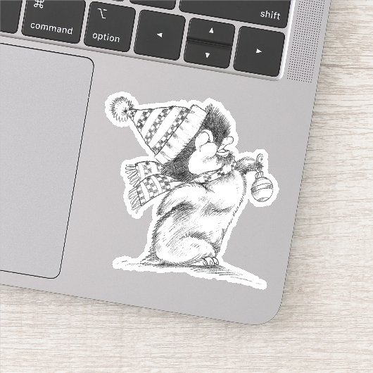 Sticker Joli pingouin de Noël rétro avec chapeau et écharp (Détail)