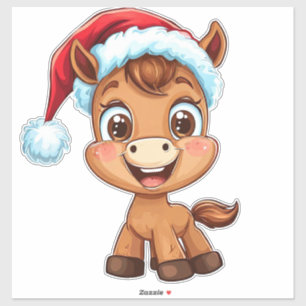 Sticker Joli Poney de Dessin Animé avec Chapeau et Écharpe