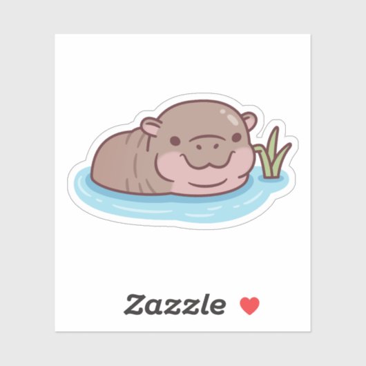 Sticker Joli Pygmée Hippo Chilling Dans La Rivière (Feuille)