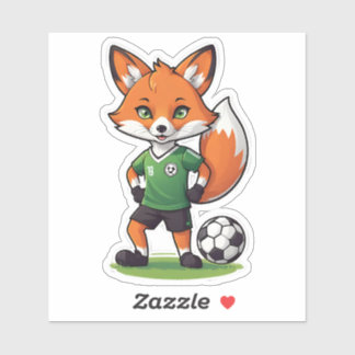 Sticker Joli Red Fox Jouer au football