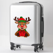 Sticker Joli renne de Noël tenir un cadeau (Sur valise)