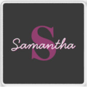 Sticker Joli script de monogramme rose et noir personnalis (Devant)