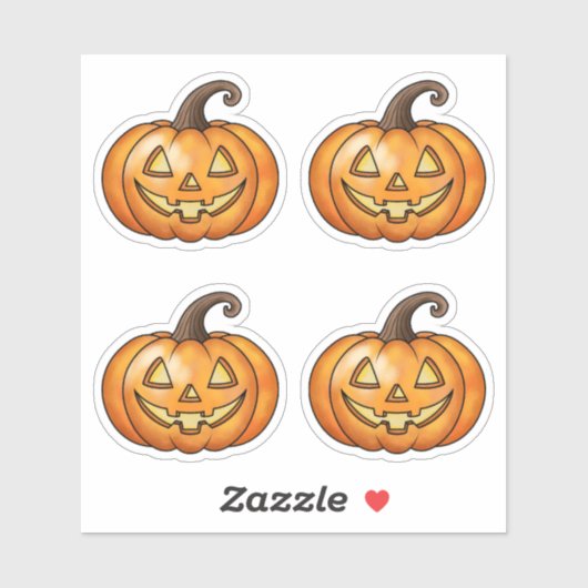 Sticker Joli Smiling Orange Cartoon Citrouille Halloween (Feuille)