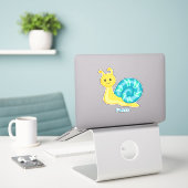 Sticker Joli sourire jaune turquoise bleu vert escargot (Ordinateur portable sur le bureau)