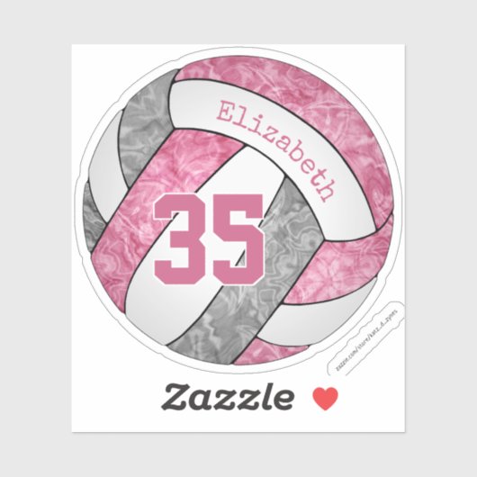 Sticker joli volley-ball personnalisé rose girly (Feuille)