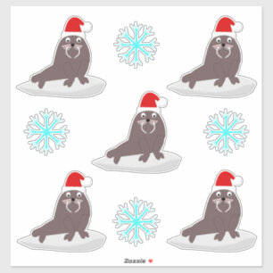Sticker Joli Walrus de Noël et Snowflakes