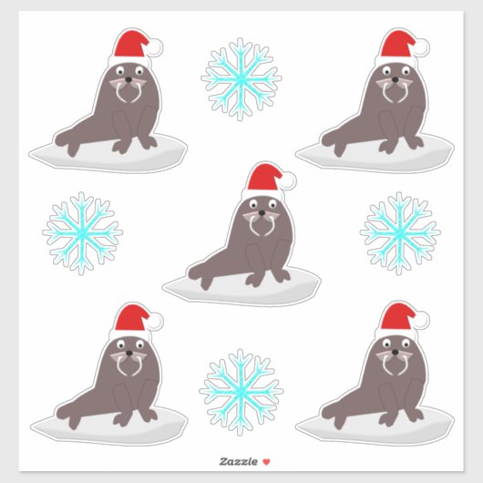 Sticker Joli Walrus de Noël et Snowflakes (Feuille)