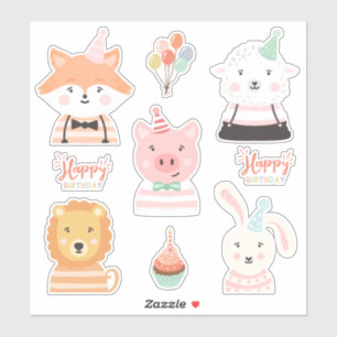 Sticker Jolie adorable Anniversaire Animaux de fête