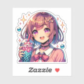 Sticker Jolie Anime Girl tenant Bubble Tea (Feuille)