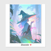 Sticker Jolie Anime sorcière fille Imaginaire Art (Feuille)