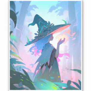 Sticker Jolie Anime sorcière fille Imaginaire Art