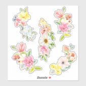Sticker Jolie aquarelle Fleurs Pastel (Feuille)