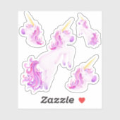 Sticker Jolie aquarelle unicorne rose violet art (Feuille)