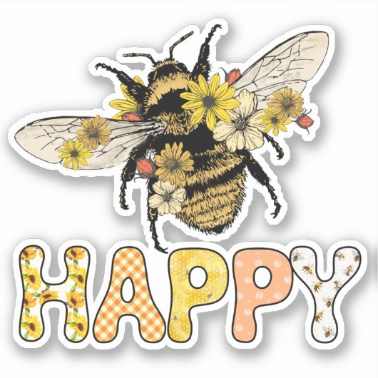Sticker Jolie Bee Happy Honeybee Flowers (Devant)