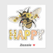 Sticker Jolie Bee Happy Honeybee Flowers (Feuille)