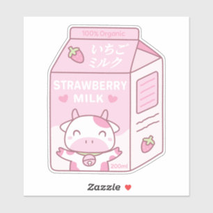 Sticker Jolie boîte de carton de lait de fraise