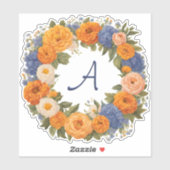 Sticker Jolie Couronne Florale avec Initiale Monogrammée e (Feuille)