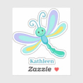 Sticker Jolie dragonfly turquoise violet vert souriant (Feuille)