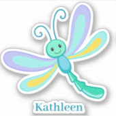 Sticker Jolie dragonfly turquoise violet vert souriant (Devant)