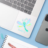 Sticker Jolie dragonfly turquoise violet vert souriant (Ordinateur portable avec iPhone)