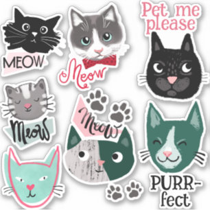 Sticker Jolie drôles de visages chat animal scrapbook Stic