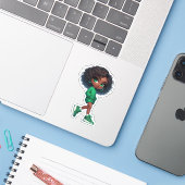 Sticker Jolie en vert mignon fille chibi noir (Ordinateur portable avec iPhone)