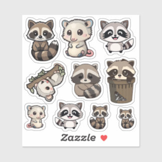 Sticker Jolie feuille d'autocollant Raccoon et Opossum, ad