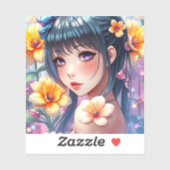 Sticker Jolie fille Anime aux yeux pourpres (Feuille)